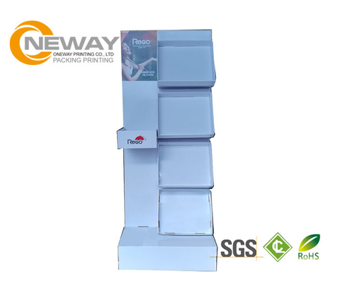 Blue Cardboard Floor Display Stand , Paper Cardboard Shelving Displays